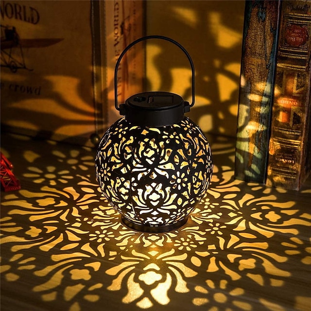  ramadán eid světla solární světla venkovní noční světlo vodotěsná zahradní lampa závěsné solární lucerny retro duté solární projektorové světla s rukojetí pro plot na zahradě zahradní osvětlení