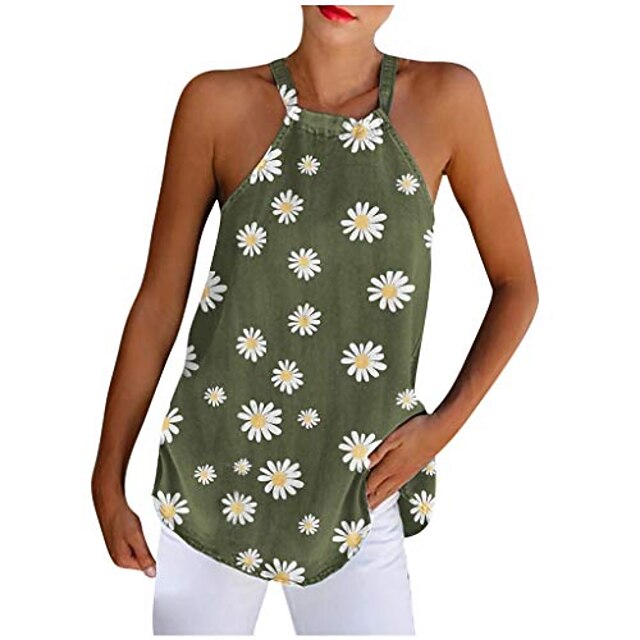 blusas sin mangas con estampado de margaritas para mujer, blusas sin mangas  con tirantes y tirantes sin mangas para mujer, verde militar 8701000 2022 –  $7.47