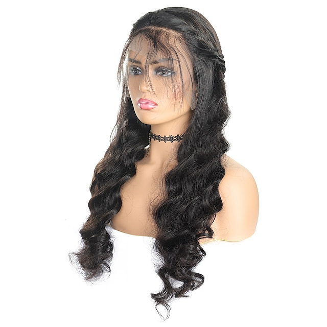 

Peruvian Human Hair Wig Natural Color Lace Frontal Wigs Middle Part T Lace Transparent Lace 1341 Loose Wave Pre Plucked Human Hair 180 Density 10-28 Inch