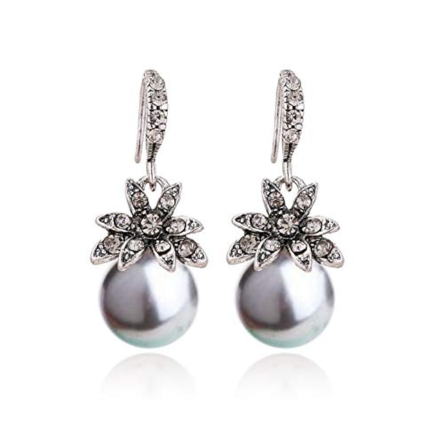  Nachahmung Perlenohrringe Naturstein runde Perle baumeln Ohrringe für Frauen Modeschmuck Geschenk¡ (i: Silber)