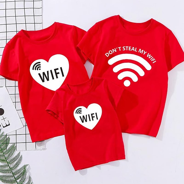 Baby & Kids Matching Outfits | Family Look Tops Heart Letter Daily Print Red Short Sleeve Sweet Matching Outfits - OA52276