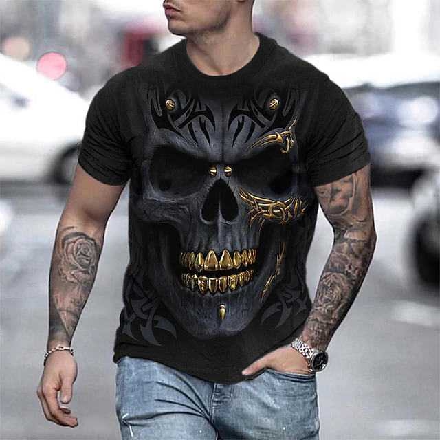 Men's Shirt T shirt Tee Tee Retro Shirts Skull Graphic Prints Round ...