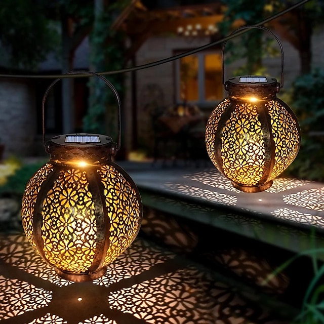 ramadan eid lichter solarleuchten outdoor hängende solar vintage gartenlampe retro laternen hohle solarleuchten mit griff für hof baum zaun terrasse landschaft girlandenbeleuchtung