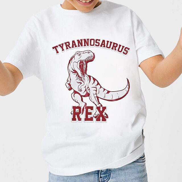 Baby & Kids Boys Clothing | Kids Boys T shirt Tee Short Sleeve White Black Dinosaur Graphic Dinosaur Letter Animal Print Cotton 