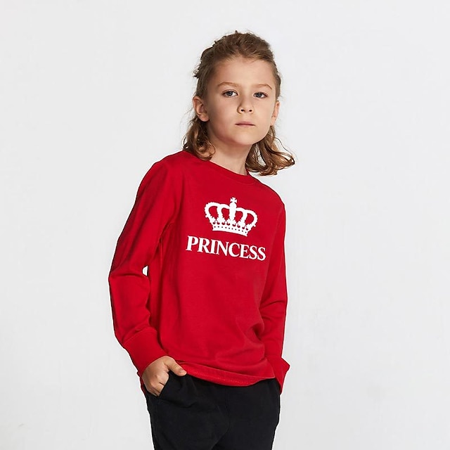 Baby & Kids Matching Outfits | Family Look Tops Sweatshirt Cotton Letter Daily Print Black Red Long Sleeve Active Matching Outfi