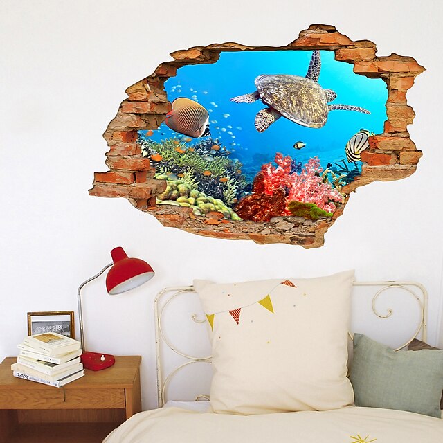 Home & Garden Home Decor | 3D Broken Wall Undersea World Turtle Home Childrens Room Background Decoration Can Be Removed Sticker