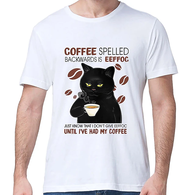 Men's Cat Letter T Shirt Tee 100% Cotton Short Sleeve Graphic Shirt White Light Grey Comfortable Tee Casual Fashion Designer Clothing3