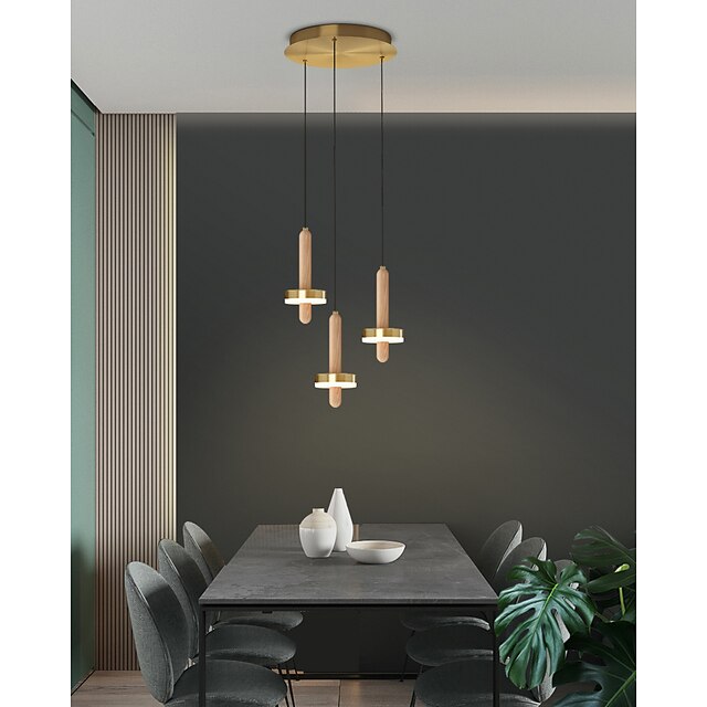 Lights & Lighting Pendant Lights | LED Pendant Light Gold Kitchen Island Light 1 Head 3 Heads Wood Brass LED Nordic Style 220-24