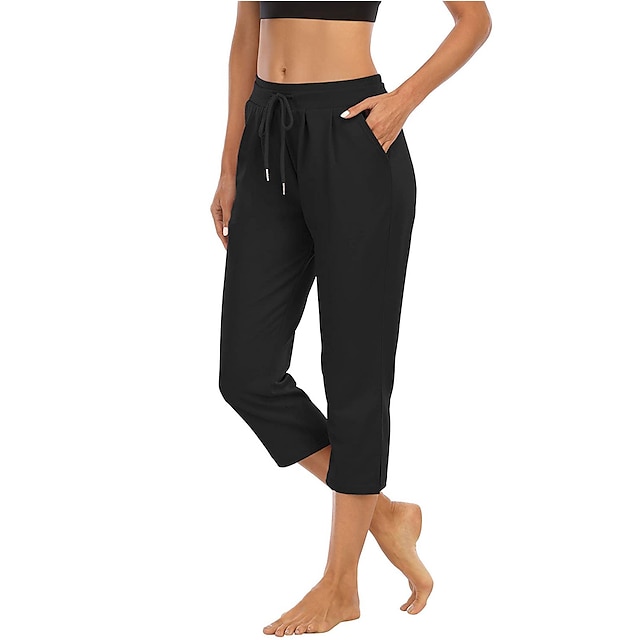  Dame Joggingbukser Yoga Bukser Lomme Snørelukning Høj Talje Capris Atletisk atletiktøj Åndbart Hurtigtørrende Svedtransporende Yoga Fitness Gym Træning Sportstøj Sportstøj Mode Sort Lysegrå Mørk