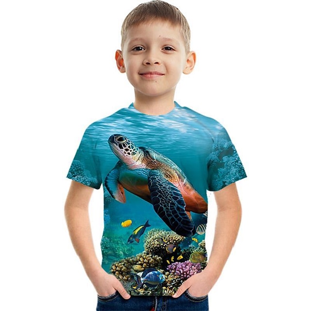  Para Meninos Camiseta Manga Curta Camisa Camiseta Gráfico Animal Impressão 3D Ativo Poliéster Raiom Infantil 3-12 anos Gráfico impresso em 3D Camisa