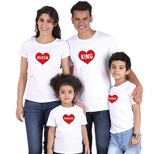 Baby & Kids Matching Outfits | Family Look T shirt Tops Cotton Heart Daily Print White Black Short Sleeve Active Matching Outfit