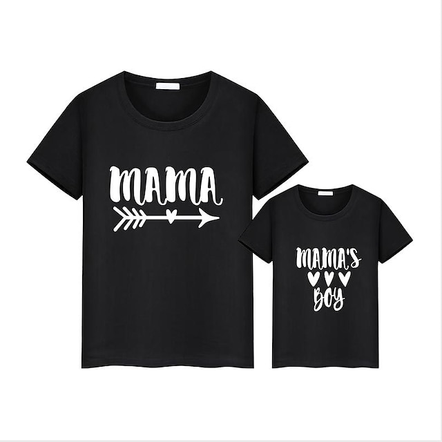 Baby & Kids Matching Outfits | Tops Mommy and Me Cotton Letter Daily Print Gray White Black Short Sleeve Daily Matching Outfits 