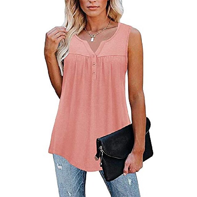 Womens Clothing Womens Tops | Womens Tank Top Vest Henley Shirt Crew Neck Basic Essential Tops Black Blue Gray S - HY61259