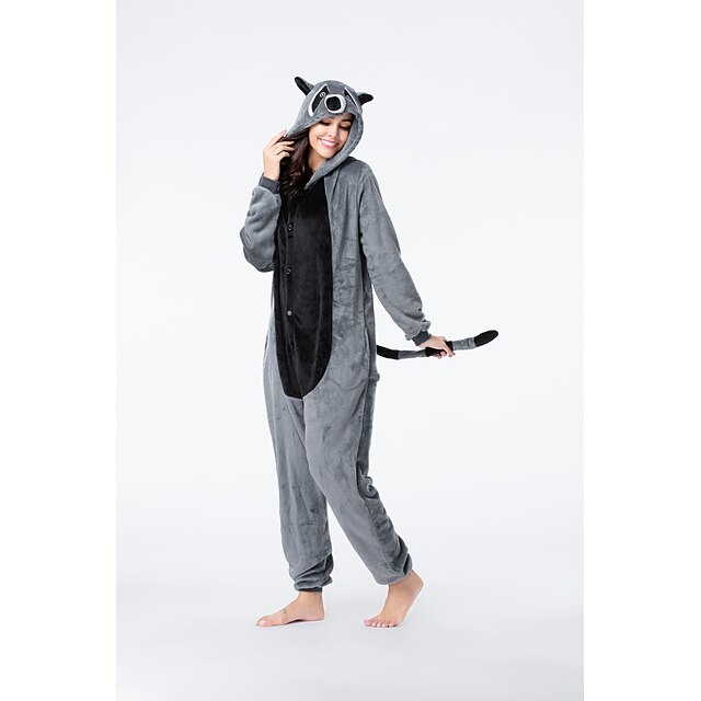 Toys & Hobbies Cosplay & Costumes | Adults Kigurumi Pajamas Raccoon Onesie Pajamas Flannel Black / Gray Cosplay For Men and Wome