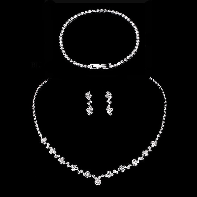  Свадебные комплекты ювелирных изделий 1 комплект Прозрачный Синтетический алмаз Сплав 1 ожерелье 1 браслет Серьги Жен. Простой Классический Элегантный стиль Необычные Комплект ювелирных изделий