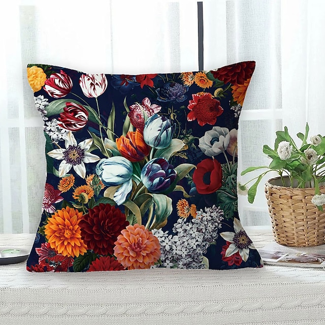 Floral Double Side Cushion Cover 1PC Soft Square Throw Pillow Cover ...