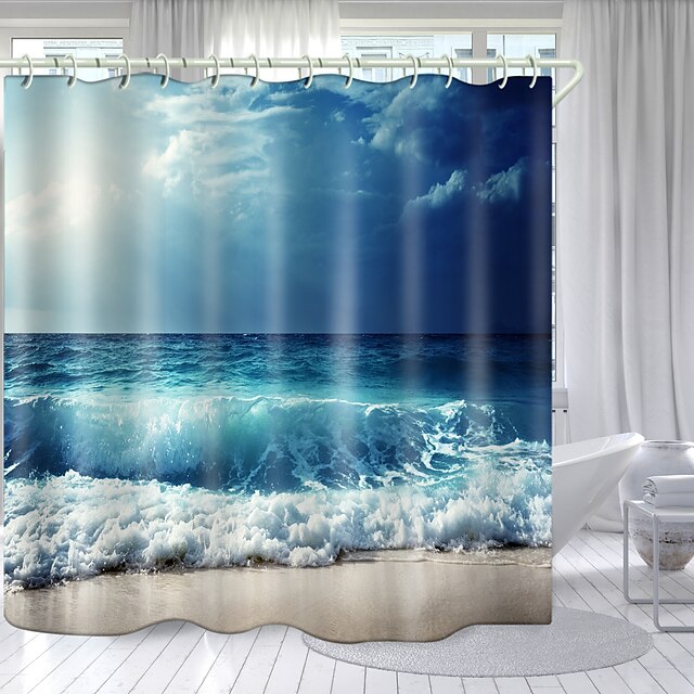 Tide Beach Series Digital Printing, Beach Themed Shower Curtain Hooks