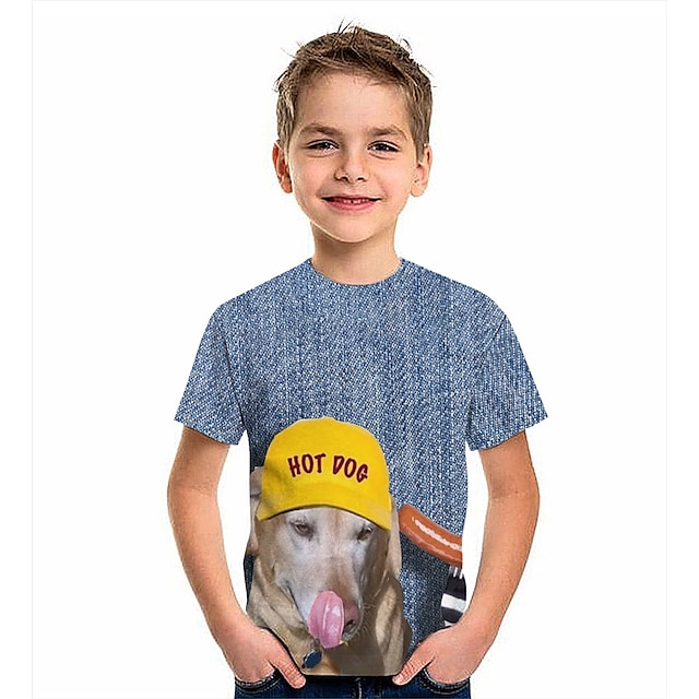 Baby & Kids Boys Clothing | Kids Boys T shirt Short Sleeve Dog 3D Print Letter Animal Blue Children Tops Summer Active Daily Wea