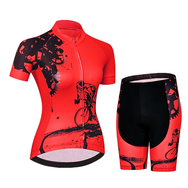  Naisten Pyöräily jersey ja shortsit Lyhythihainen Maastopyöräily Maantiepyöräily Keltainen Punainen Sininen Kuvitettu Vaihde Pyörä Hengittävä Nopea kuivuminen Ultraviolettisäteilyn kestävä Spandex