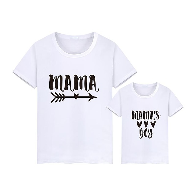 Baby & Kids Matching Outfits | Tops Mommy and Me Cotton Letter Daily Print Gray White Black Short Sleeve Daily Matching Outfits 