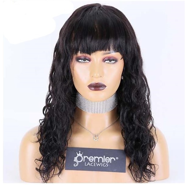 Beauty & Hair Wigs & Hair Pieces | Remy Human Hair Lace Front Wig Free Part With Bangs Brazilian Hair Natural Wave Natural Wig 1