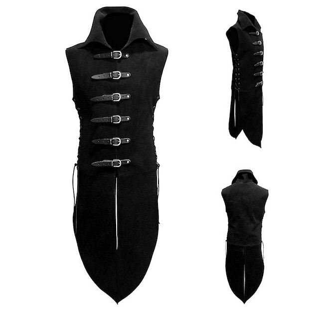  Vintage Gothic Punk & Gothic Vintage Inspired Medieval Masquerade Vest Tuxedo Knee Length Warrior Plague Doctor Viking Valhalla Men's Buckle Slim Fit Jacquard Halloween Party Halloween Adults' Vest