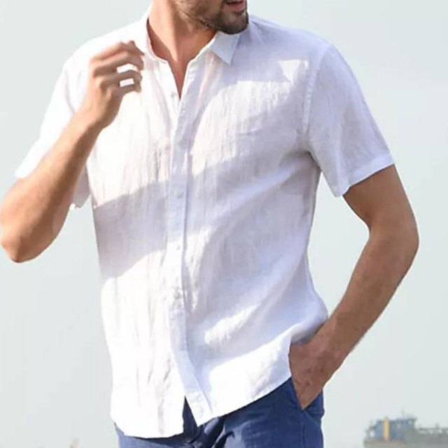 

Men's Shirt Solid Colored Turndown Casual Daily Button-Down Short Sleeve Tops Casual Fashion Breathable Comfortable Green Blue White