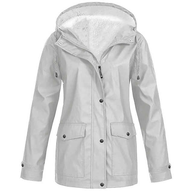women rain jacket fleece lining outdoor plus size hooded raincoat ...