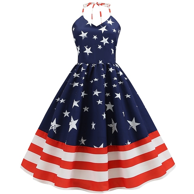 Toys & Hobbies Cosplay & Costumes | Audrey Hepburn 1950s American Flag Vacation Dress Cocktail Dress Dress Masquerade Womens Cos