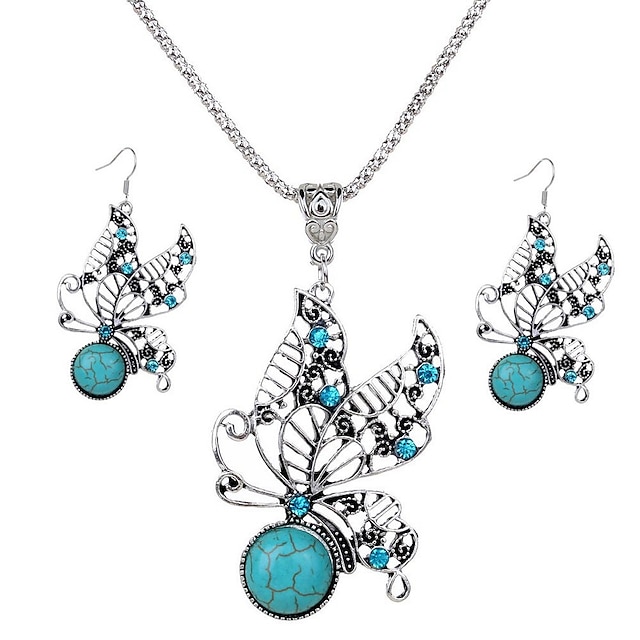  ebay aliexpress bijoux chauds mode européenne et américaine rétro ethnique turquoise boucles d'oreilles collier ensemble collier