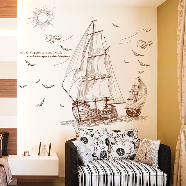 Home & Garden Home Decor | sailing boat wall stickers living room tv background wall decoration bedroom childrens room wall wall