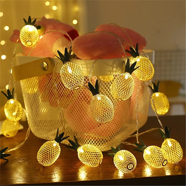  lumières solaires extérieures led en forme d'ananas guirlandes lumineuses 7m 30led guirlandes lumineuses pour patio maison fête de mariage chambre anniversaire hawaïen tropical tiki décoration (blanc