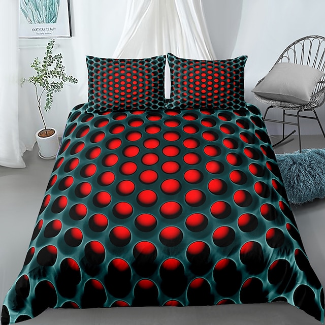  3D Geometric Pattern Duvet Cover Bedding Sets Comforter Cover with 1 Duvet Cover or Coverlet，1Sheet，2 Pillowcases for Double/Queen/King(1 Pillowcase for Twin/Single)