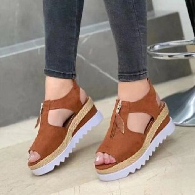 Dames Sandalen Sandalen met plateauzool Platte hak Open teen PU Rits Effen  Zwart Roze Rood 8661668 2022 – €34.99