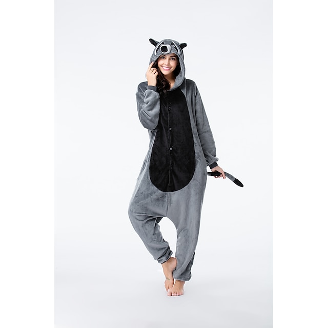 Toys & Hobbies Cosplay & Costumes | Adults Kigurumi Pajamas Raccoon Onesie Pajamas Flannel Black / Gray Cosplay For Men and Wome