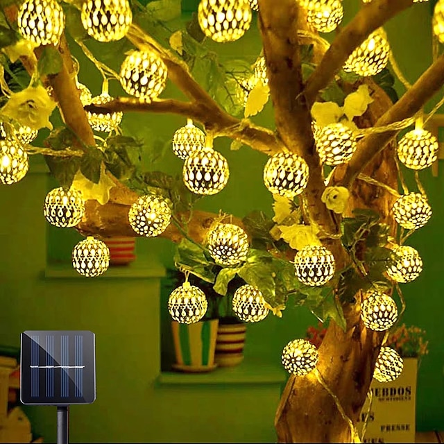  marokkanische Solar-Lichterketten LED-Globus-Lichterkette im Freien wasserdicht 6/7/12m 8 Beleuchtungsmodi IP65 wasserdichte Kugel Licht Weihnachten Hochzeit Party Garten Urlaub Dekoration