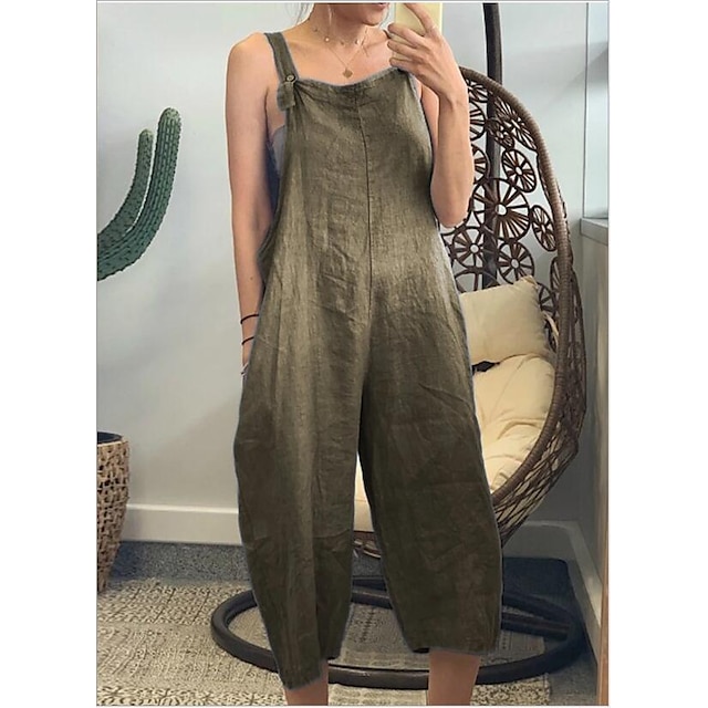 Womens Clothing Womens Bottoms | Womens Classic Style Overalls Dungarees Slacks Baggy Calf-Length Pants Going out Inelastic Plai