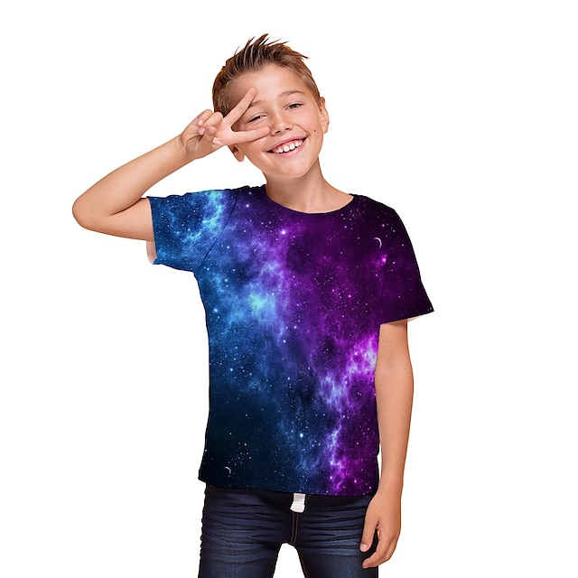 Baby & Kids Boys Clothing | Kids Boys T shirt Tee Short Sleeve 3D Print Galaxy Unisex Print Purple Children Tops Summer Active D