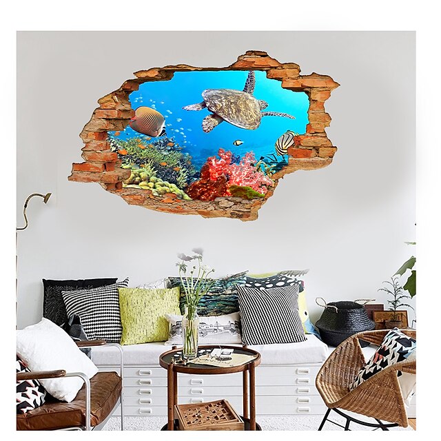 Home & Garden Home Decor | 3D Broken Wall Undersea World Turtle Home Childrens Room Background Decoration Can Be Removed Sticker