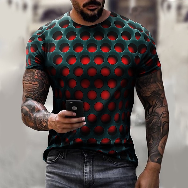  Men's T shirt Tee Optical Illusion Round Neck Crew Neck White Light Green Pink Dark Purple Red 3D Print Plus Size Casual Daily Short Sleeve Clothing Apparel Vintage Streetwear Exaggerated Designer