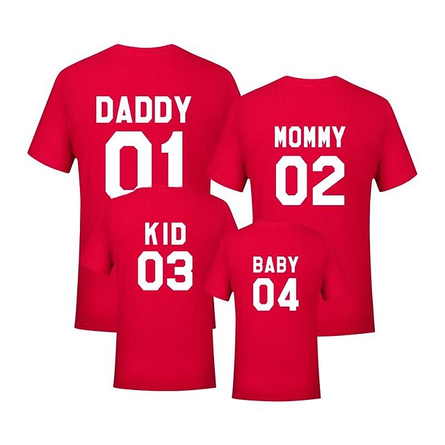 Baby & Kids Matching Outfits | Family Look T shirt Tops Letter Daily Print Red Short Sleeve Basic Matching Outfits - PQ18307