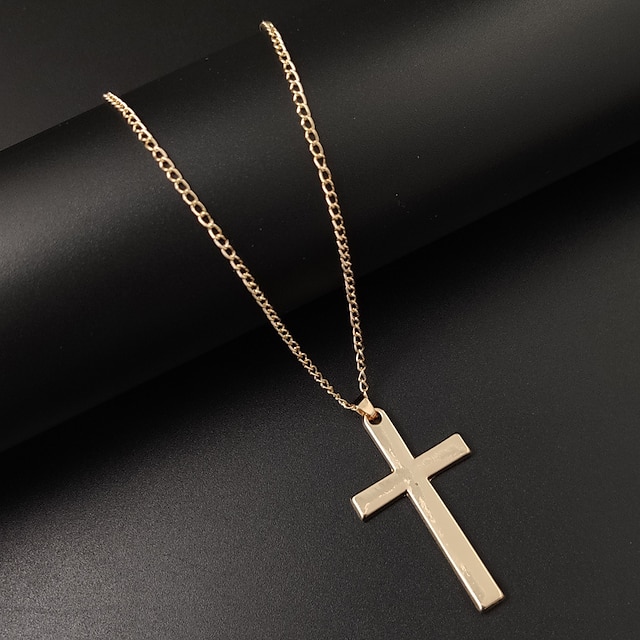  christianity titanium steel single large glossy cross necklace men's jewelry pendant chain stainless steel