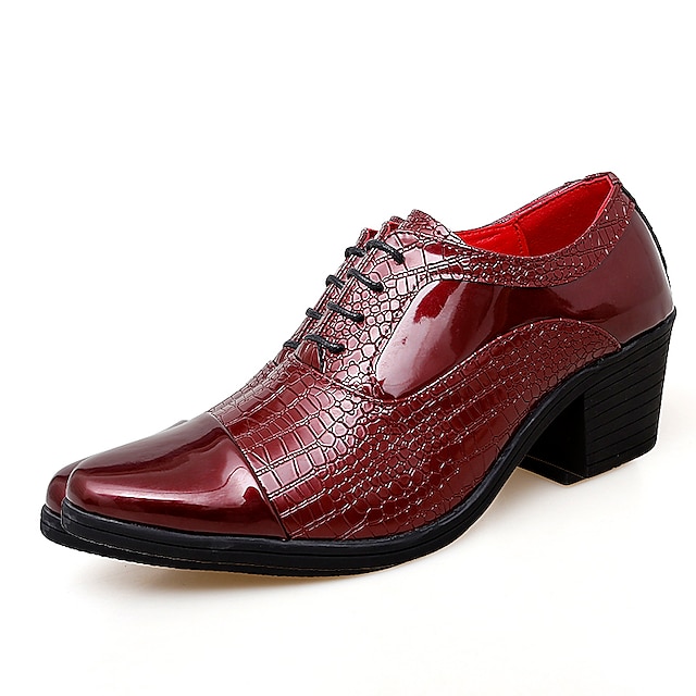  Men's Oxfords Derby Shoes Dress Shoes Patent Leather Shoes Vintage Classic Christmas Xmas Party & Evening PU Height Increasing Lace-up Black White Red Spring Fall