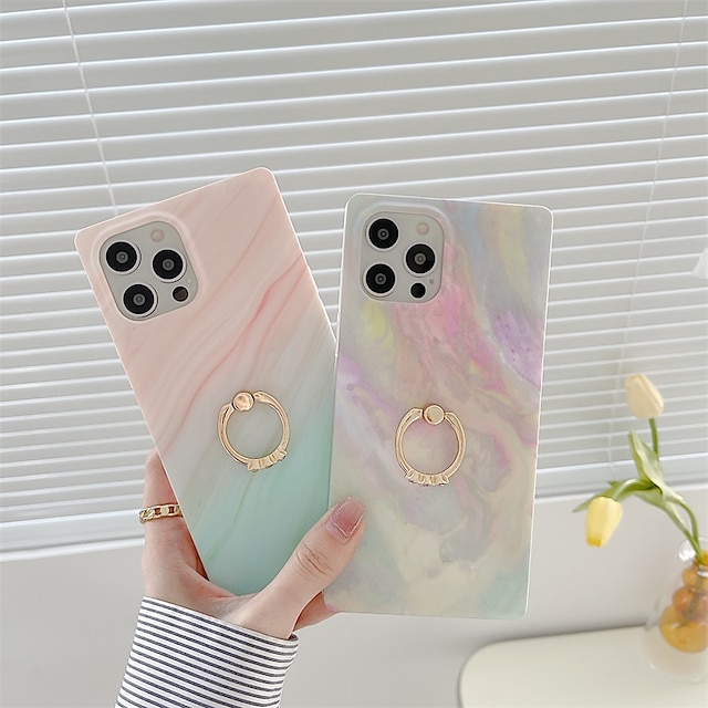  Phone Case For Apple Back Cover iPhone 13 12 Pro Max 11 SE 2020 X XR XS Max 8 7 Shockproof Dustproof Ring Holder Color Gradient Geometric Pattern Marble TPU