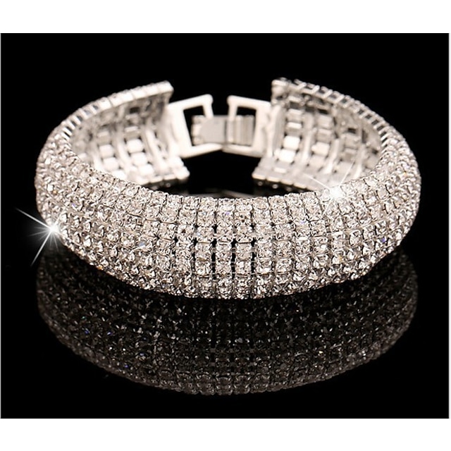  Women's Rhinestone Bracelet Golden Silver Classic Fashion Luxury Alloy Bracelet Jewelry  For Wedding Party Evening Gift