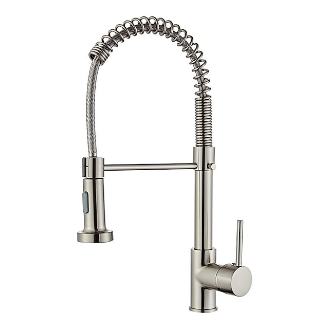  Baterie pentru chiuveta de bucatarie cu pulverizator cu tragere in jos, 360 de rotatie cu arc inalt Baterii de bucatarie cu arc cu un singur maner montate pe punte, robinet din alama cu un orificiu pentru chiuveta de bucatarie, robinete de apa, set centra
