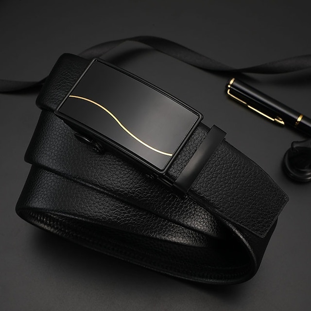  Men's Faux Leather Belt Ratchet Belt Black Red Faux Leather leatherette Fashion Party Work Solid Color Office / Career Daily Wear