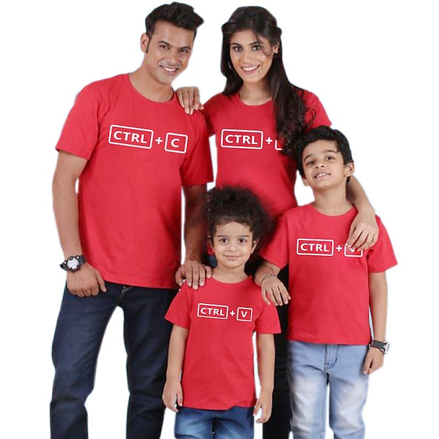 Baby & Kids Matching Outfits | Family Look T shirt Tops Letter Daily Print Red Short Sleeve Daily Matching Outfits - AE00126