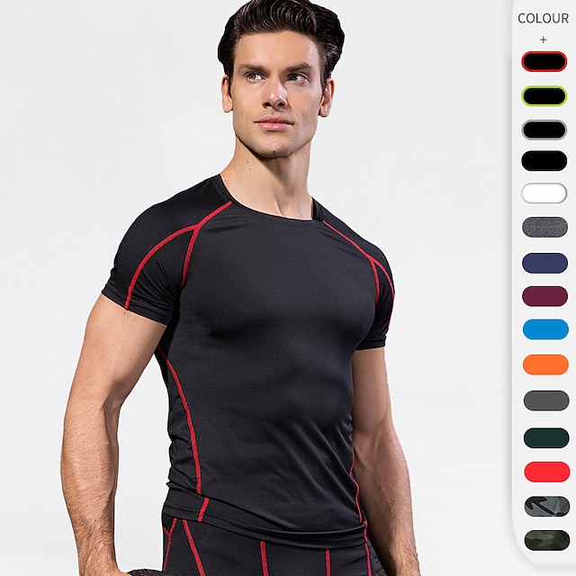  YUERLIAN Men's Compression Shirt Running Shirt Tee Tshirt Top Athletic Athleisure Spandex Quick Dry Breathable Soft Fitness Gym Workout Running Jogging Training Sportswear Solid Colored Dark Grey