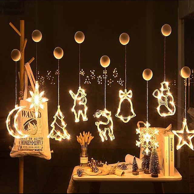 Year Suction Cup Christmas Fairy Lights Window Hanging Lights Santa Claus Led 